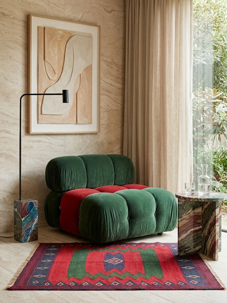 Kelim Afshar — Handmade, 129x136 cm, Red, 100% Virgin Wool | Detail view