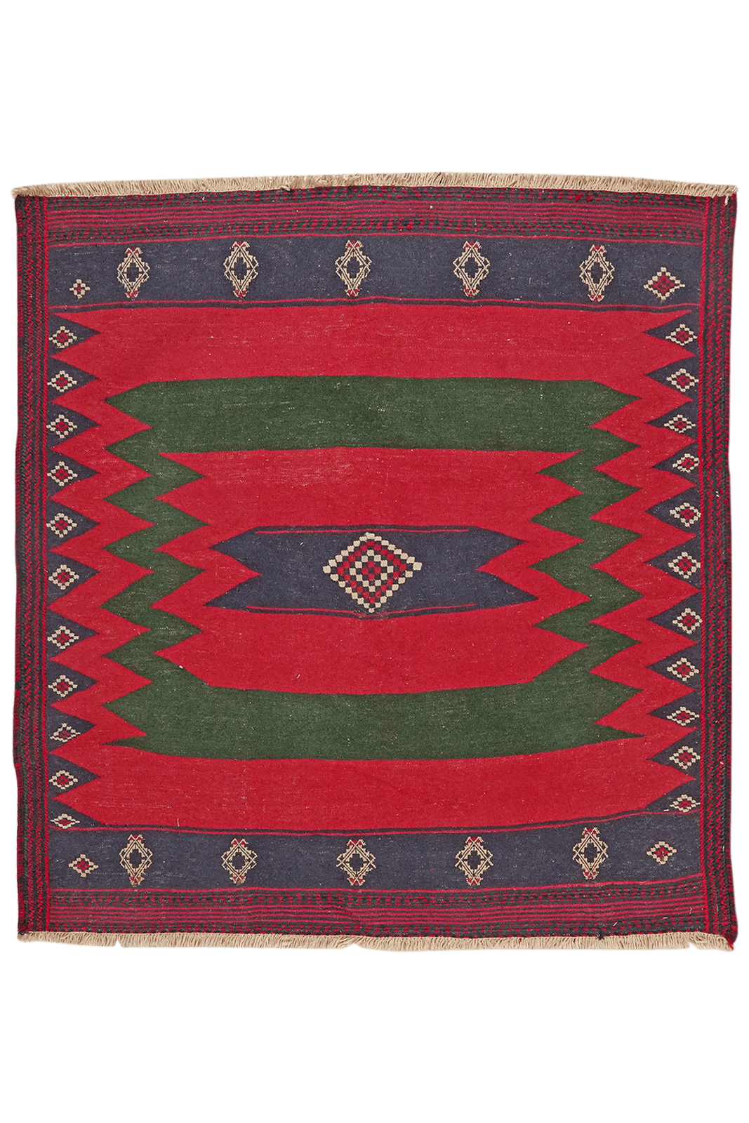 Kelim Afshar — Handmade, 129x136 cm, Red, 100% Virgin Wool | Main view