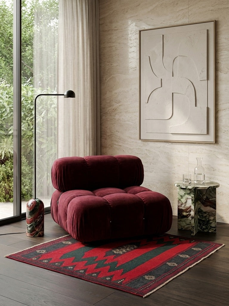 Kelim Afshar — Handmade, 114x120 cm, Red, 100% Virgin Wool | Detail view