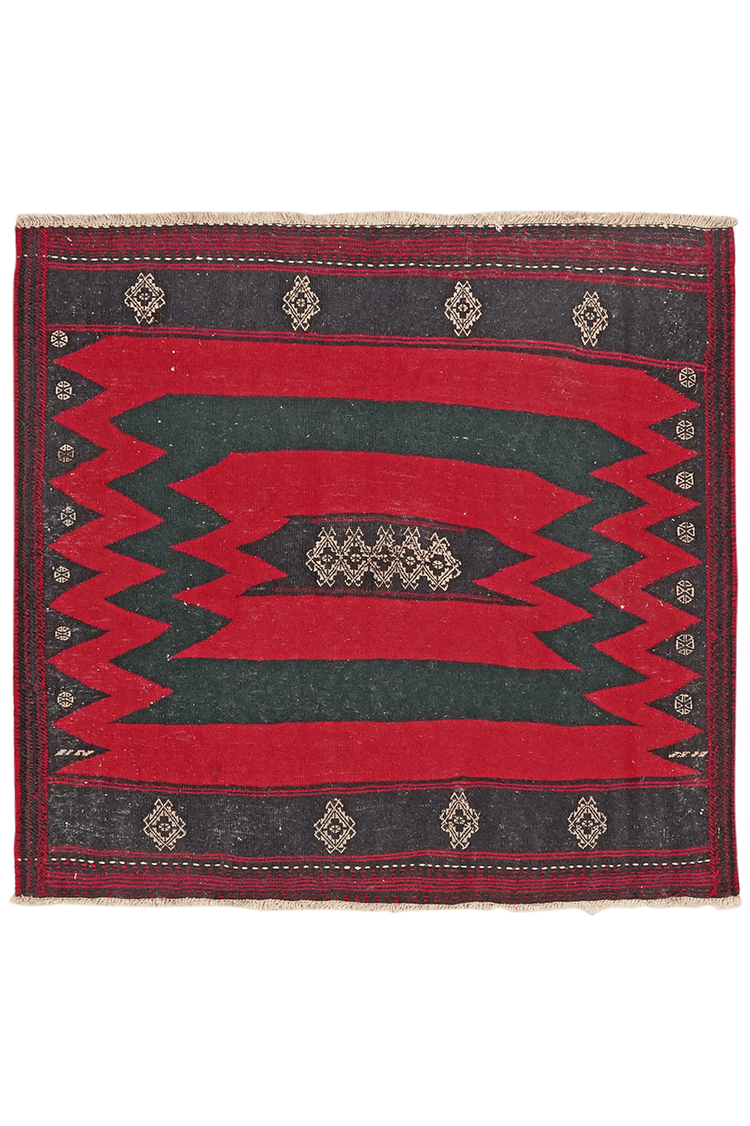 Kelim Afshar — Handmade, 114x120 cm, Red, 100% Virgin Wool | Main view