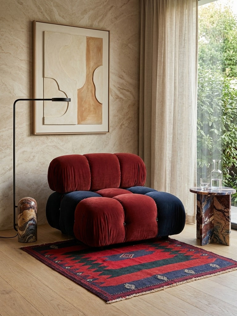Sofreh Afshar — Handmade, 128x130 cm, Red, 100% Virgin Wool | Detail view