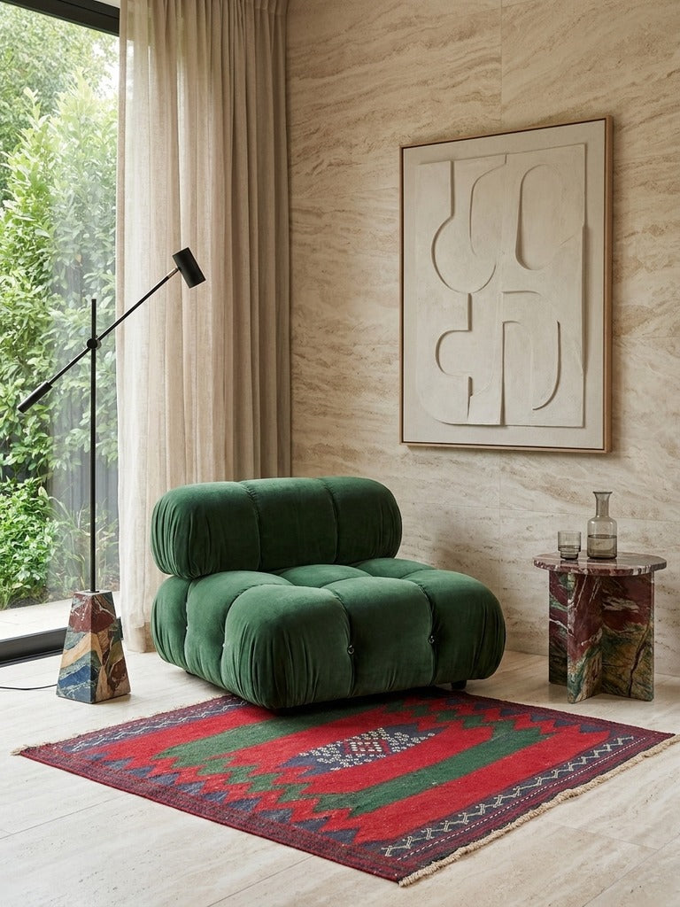 Sofreh Afshar — Handmade, 114x116 cm, Red, 100% Virgin Wool | Detail view
