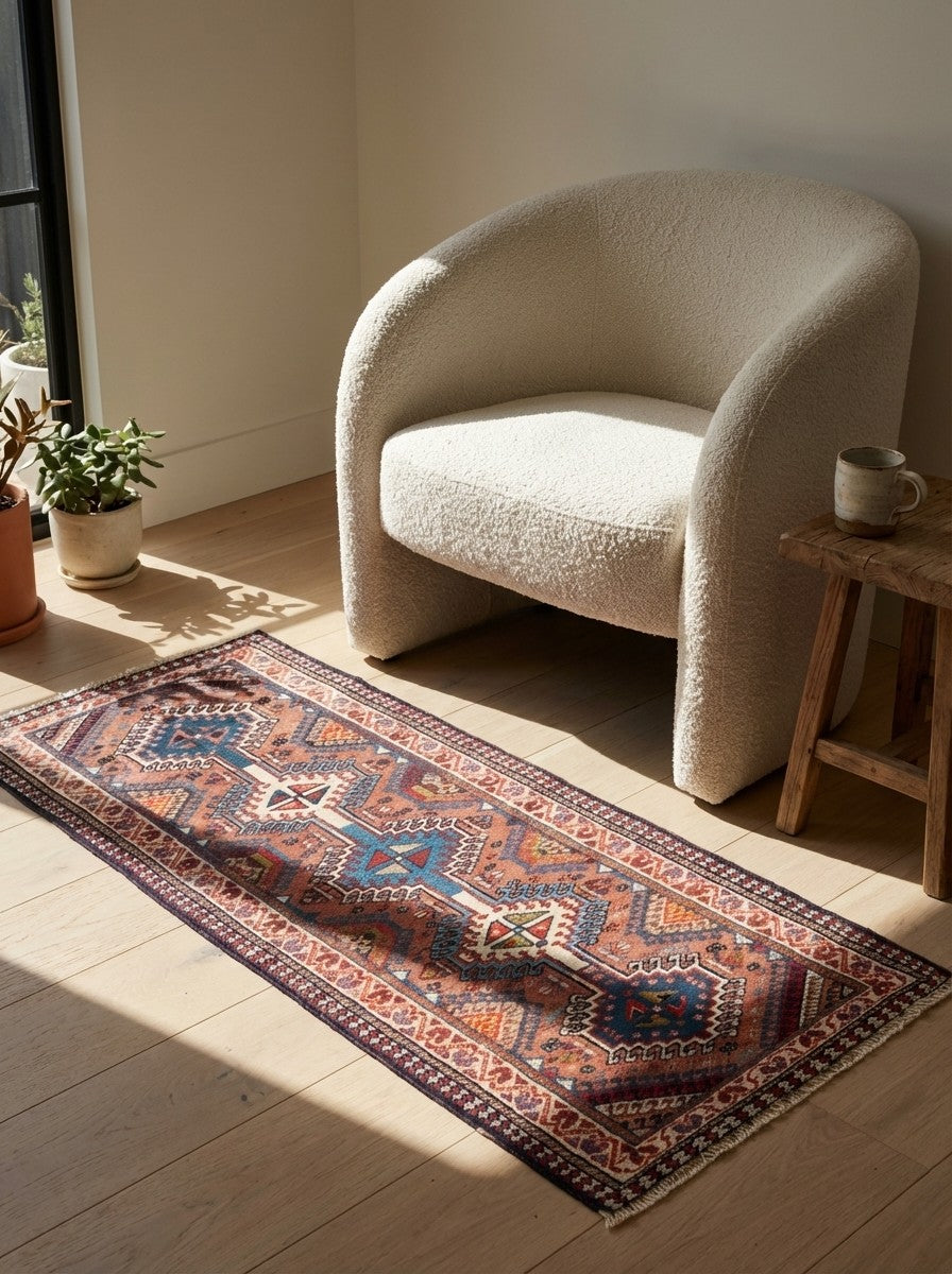 Yalameh — Hand-knotted, 53x141 cm, Brown, 100% Virgin Wool | Detail view
