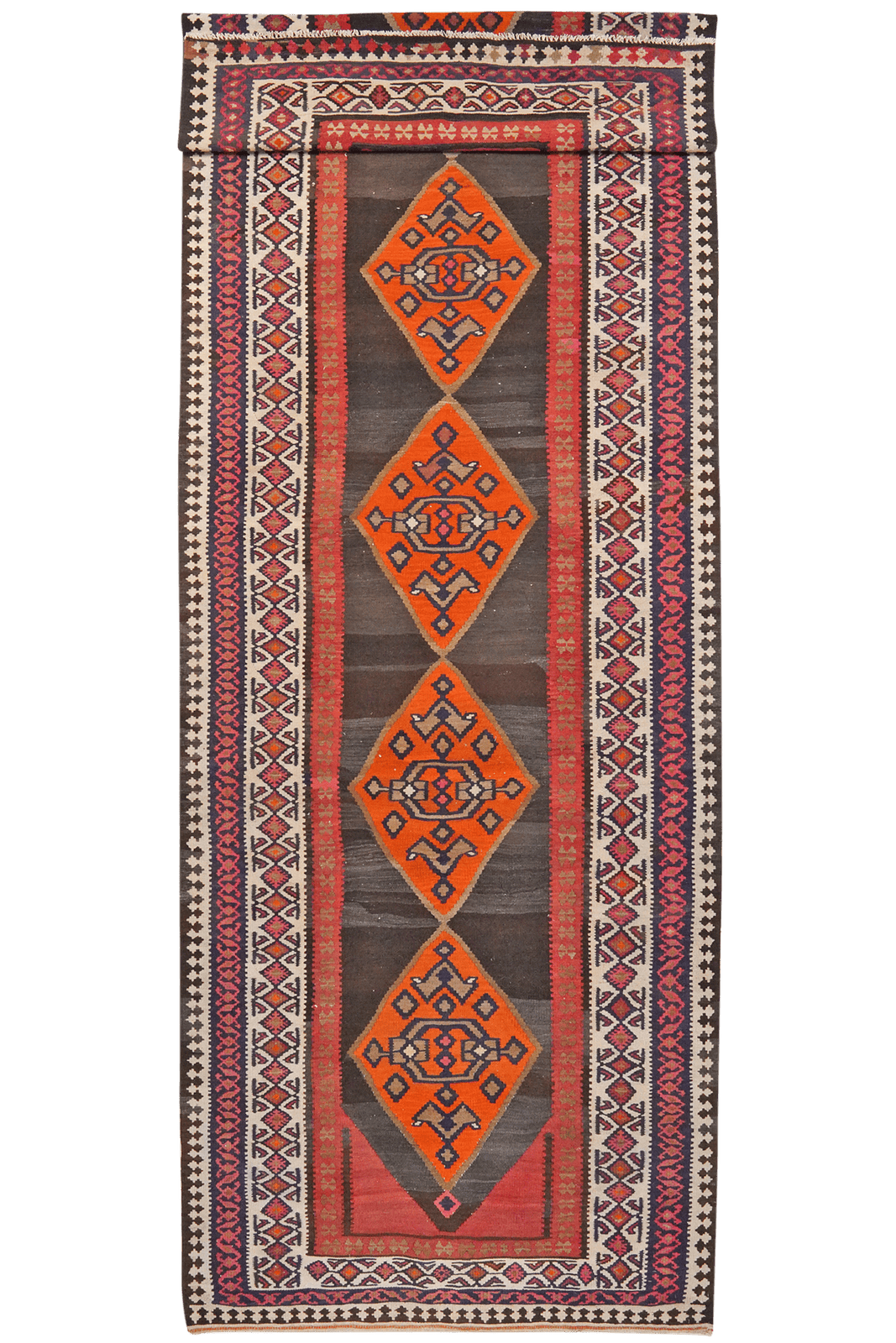 Kelim Ardebil — Handmade, 161x482 cm, Brown, 100% Virgin Wool | Main view