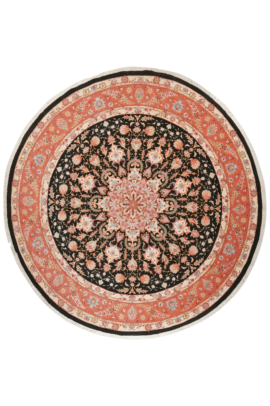 Tabriz Round — Hand-knotted, 244x244 cm, Black, 80% Schurwolle, 20% Seide | Main view