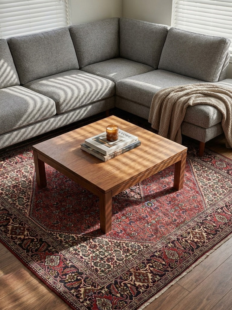 Bidjar Zandjan — Hand-knotted, 202x197 cm, Red, 100% Virgin Wool | Back view