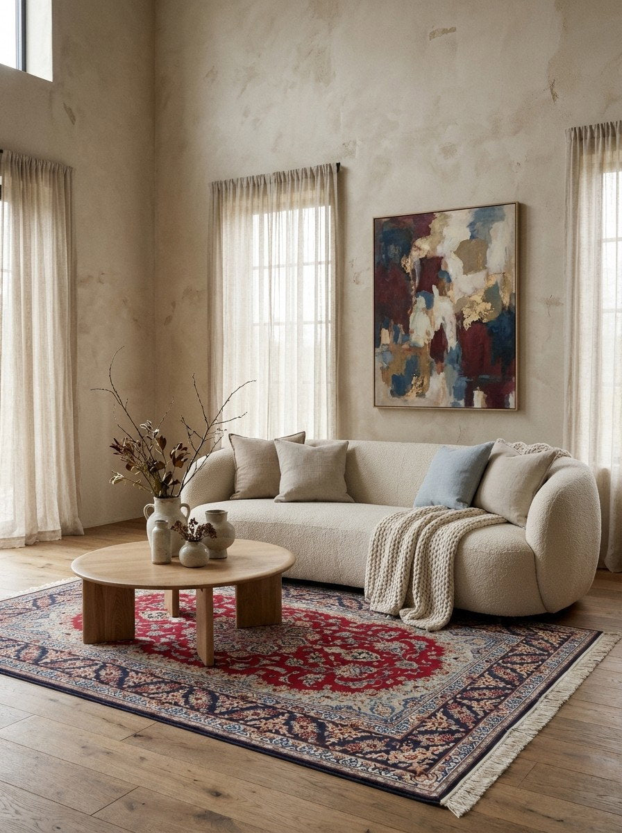 Isfahan — Handgefertigt, 204x128 cm, Blau, 95% Schurwolle, 5% Seide | Detail view