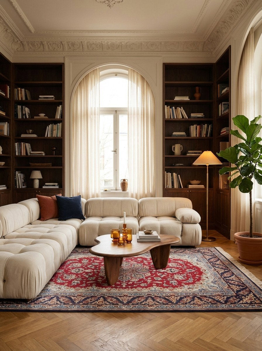 Isfahan — Handgefertigt, 204x128 cm, Blau, 95% Schurwolle, 5% Seide | Back view