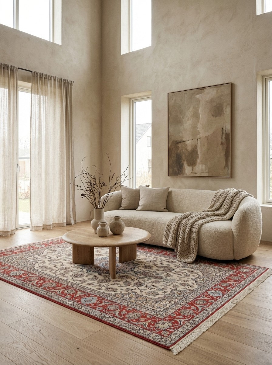 Isfahan — Hand-knotted, 132x202 cm, Beige, 100% Virgin Wool | Detail view