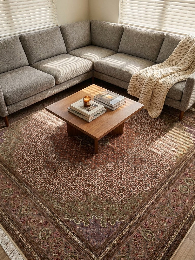 Tabriz 50 Raj — Hand-knotted, 244x248 cm, Brown, 100% Virgin Wool | Back view