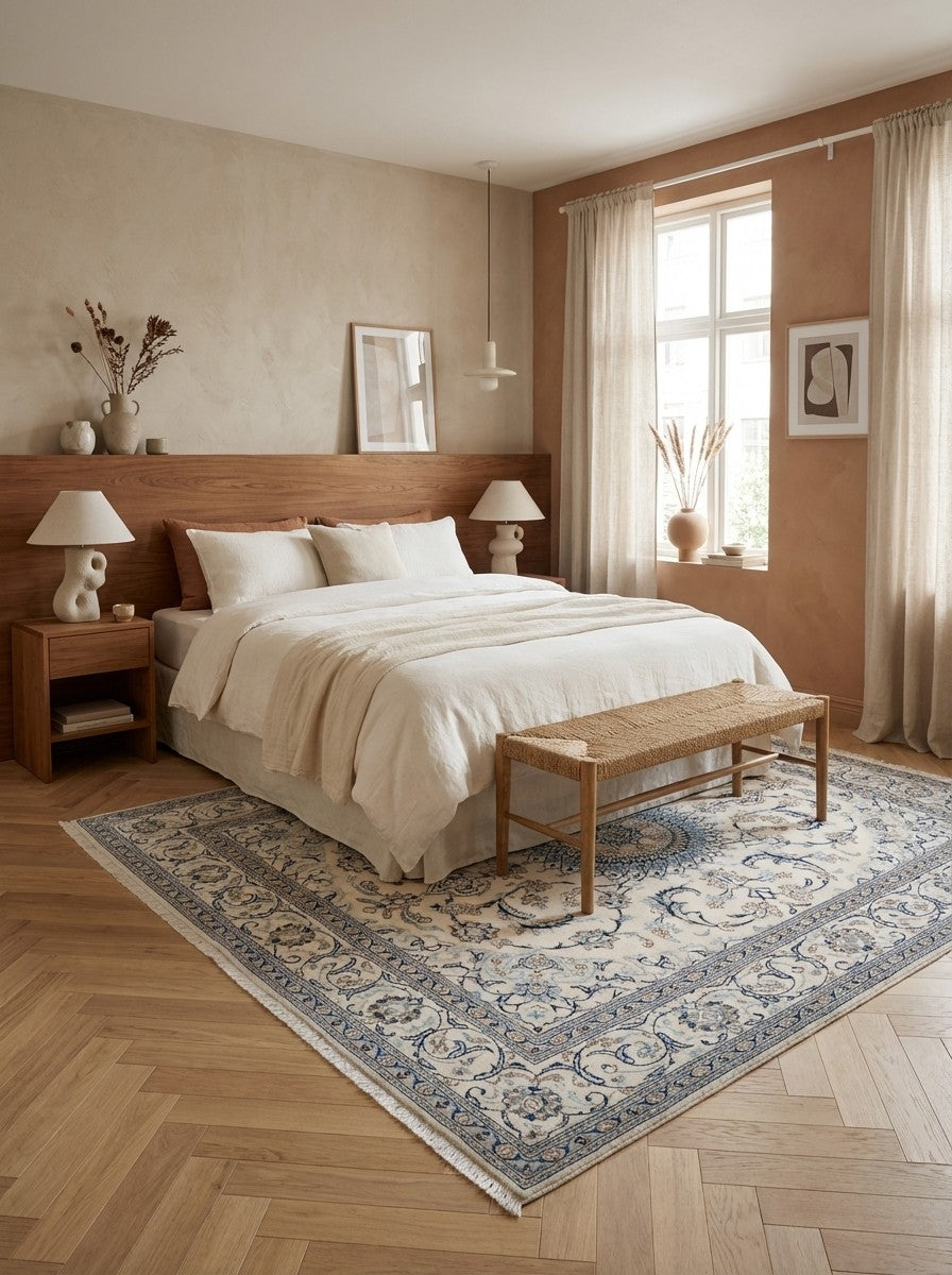 Nain 12La — Hand-knotted, 239x299 cm, Beige, 100% Virgin Wool | Detail view