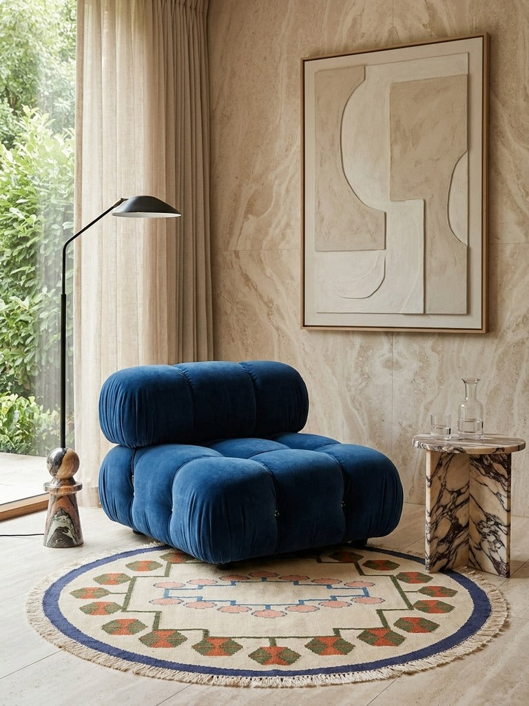 Kelim — Handmade, 110x120 cm, Beige, 100% Virgin Wool | Detail view