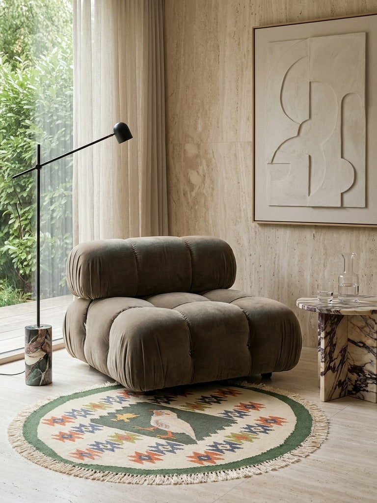 Kelim — Handmade, 110x120 cm, Beige, 100% Virgin Wool | Detail view