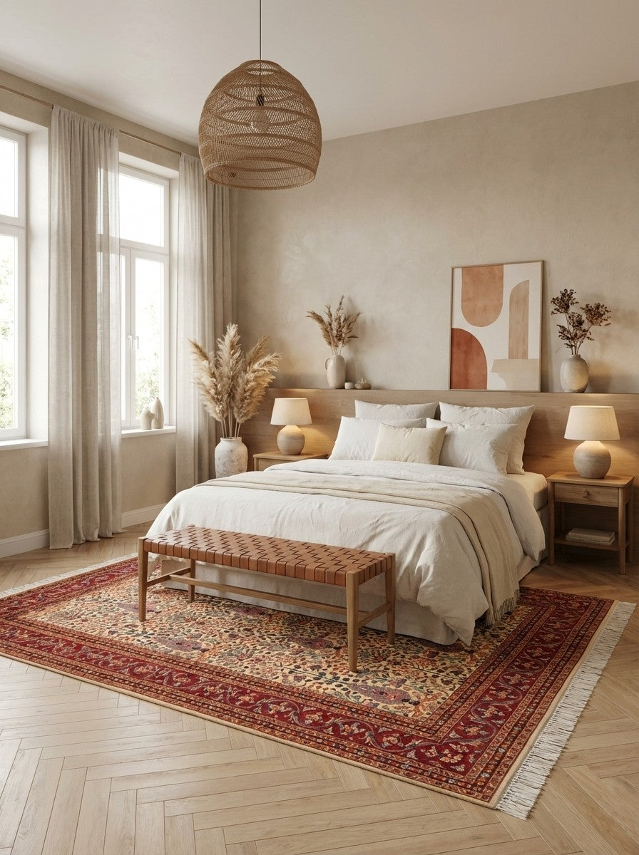 Tabriz 50 Raj — Hand-knotted, 199x292 cm, Beige, 100% Virgin Wool | Detail view
