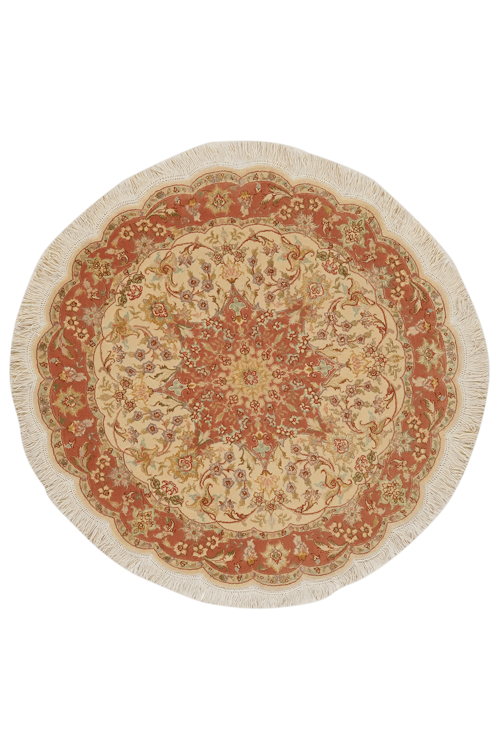 Tabriz Round — Hand-knotted, 100x100 cm, Beige, 70% Schurwolle, 30% Seide | Main view