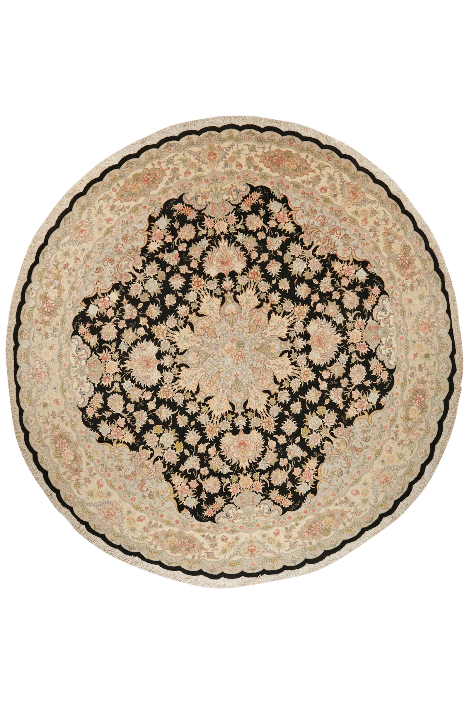Tabriz Round — Hand-knotted, 252x252 cm, Black, 70% Schurwolle, 30% Seide | Main view