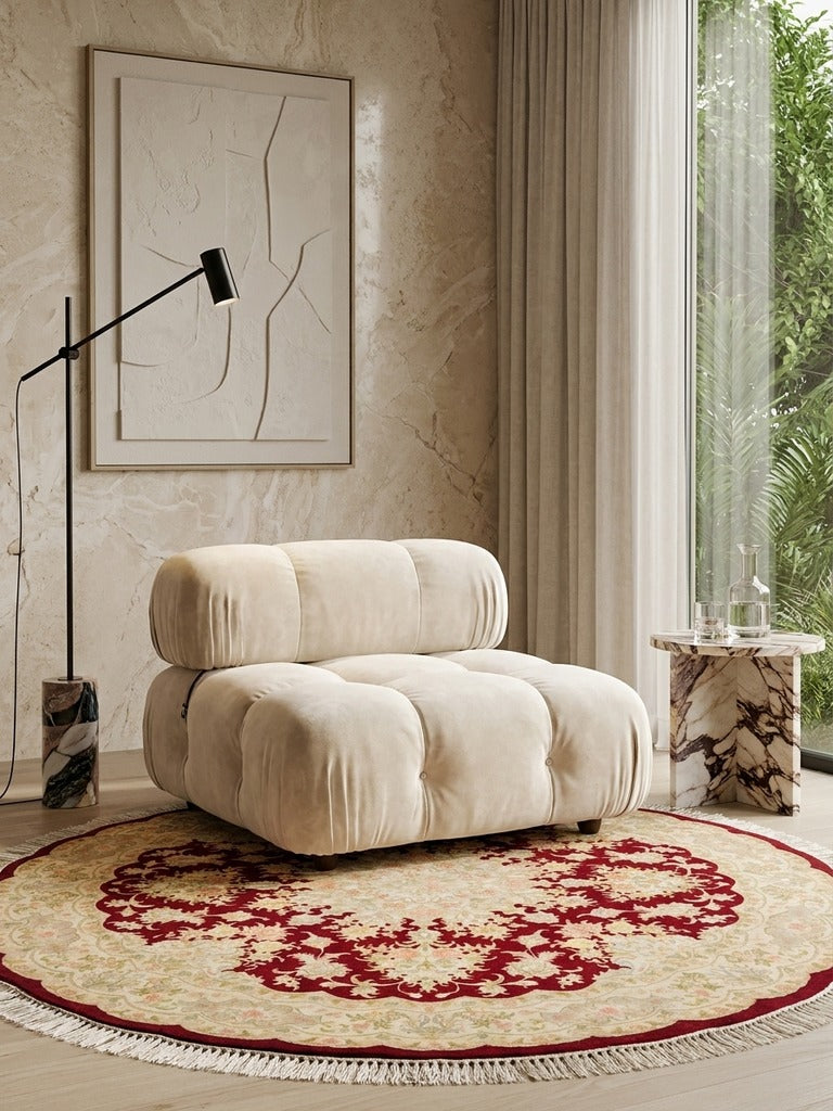 Tabriz Round — Hand-knotted, 146x146 cm, Red, 70% Schurwolle, 30% Seide | Detail view