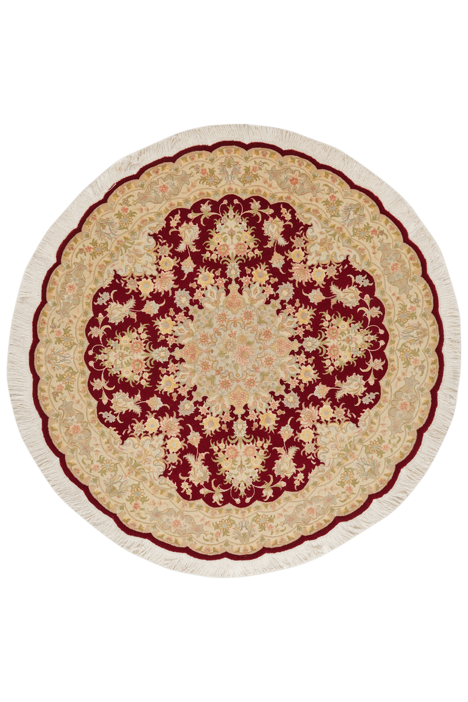 Tabriz Round — Hand-knotted, 146x146 cm, Red, 70% Schurwolle, 30% Seide | Main view