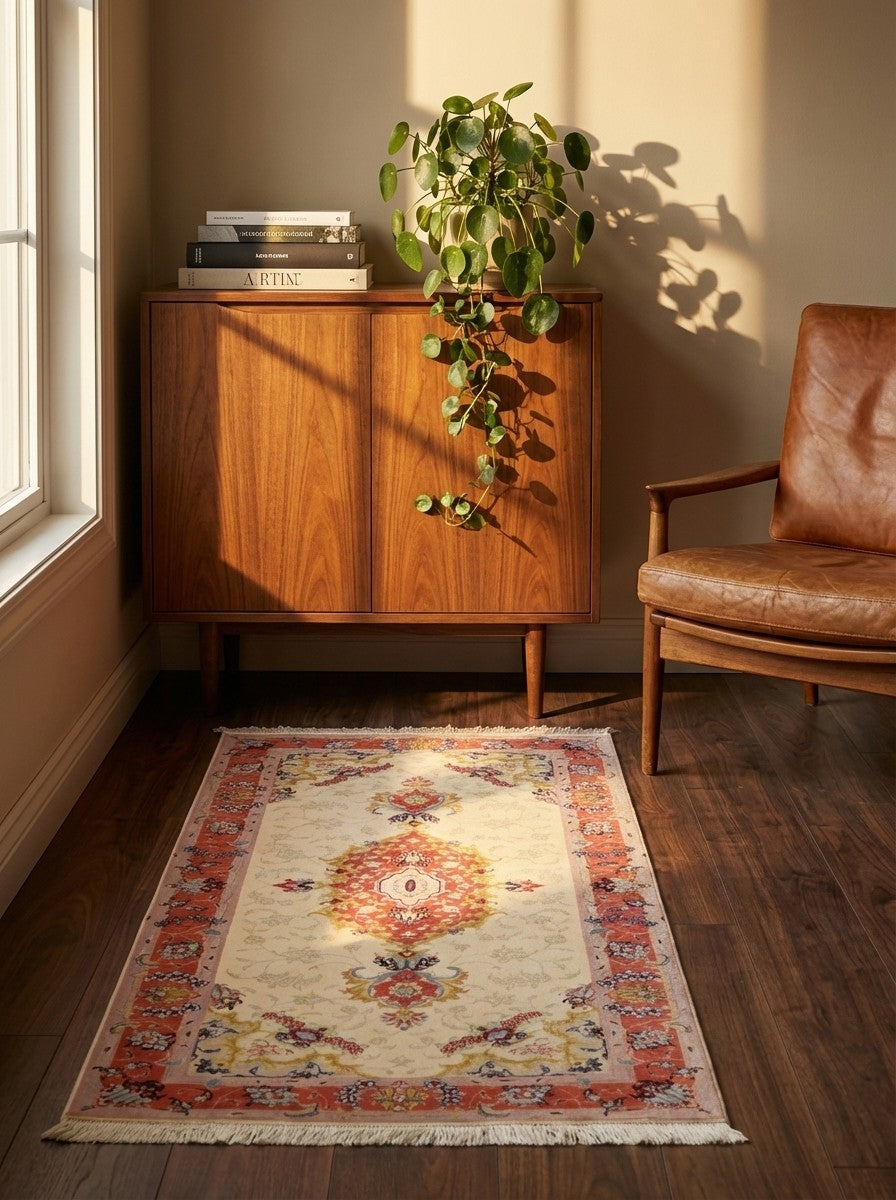 Tabriz 50 Raj — Hand-knotted, 76x158 cm, Beige, 100% Virgin Wool | Back view