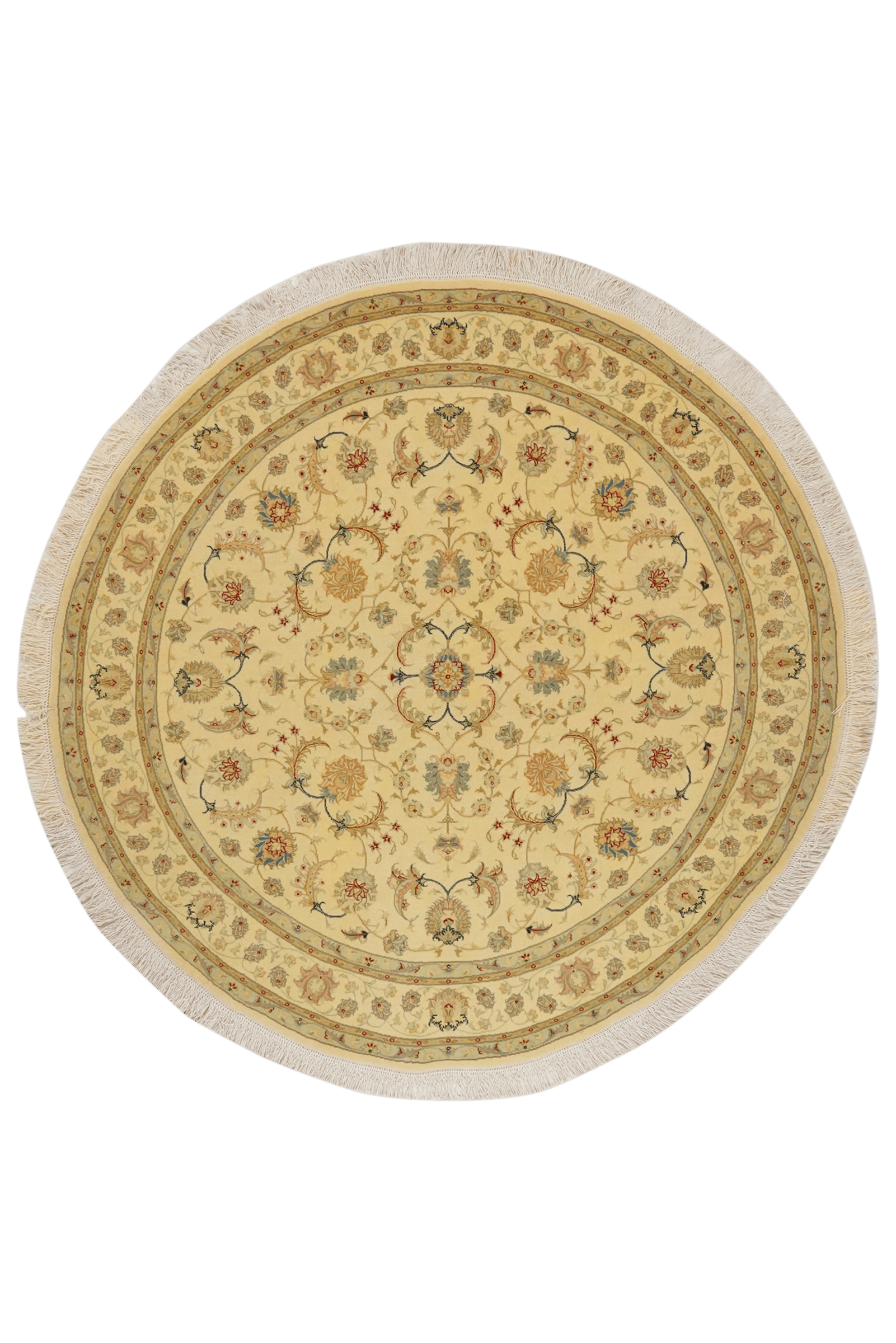 Tabriz Round — Hand-knotted, 150x150 cm, Yellow, 70% Schurwolle, 30% Seide | Main view