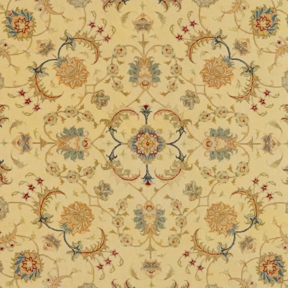 Tabriz Round — Hand-knotted, 150x150 cm, Yellow, 70% Schurwolle, 30% Seide | View 4