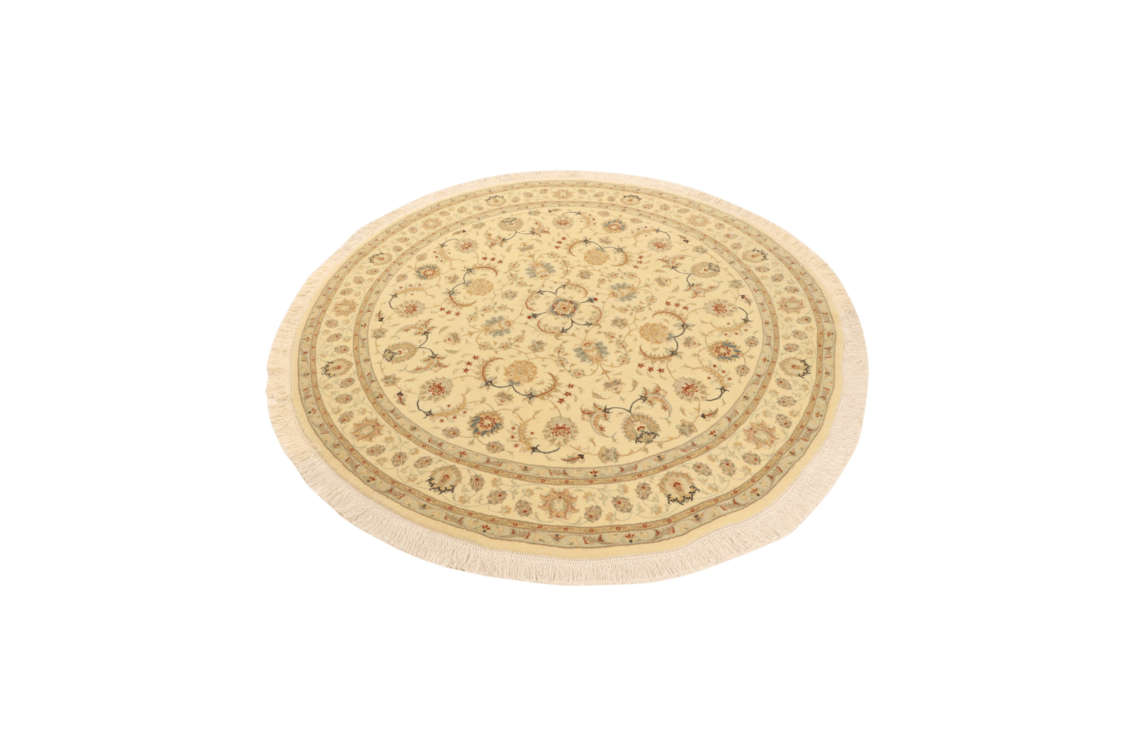 Tabriz Round — Hand-knotted, 150x150 cm, Yellow, 70% Schurwolle, 30% Seide | View 5