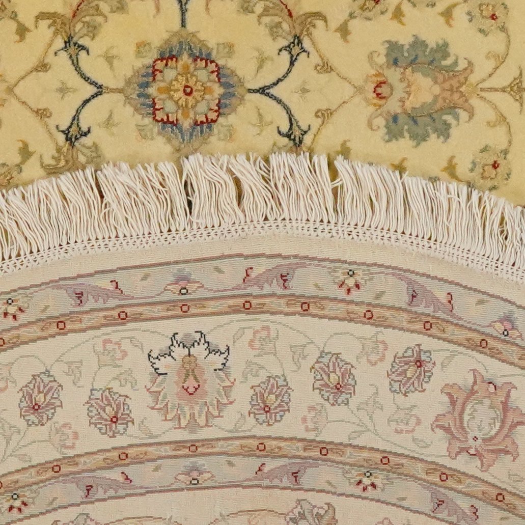 Tabriz Round — Hand-knotted, 150x150 cm, Yellow, 70% Schurwolle, 30% Seide | View 6