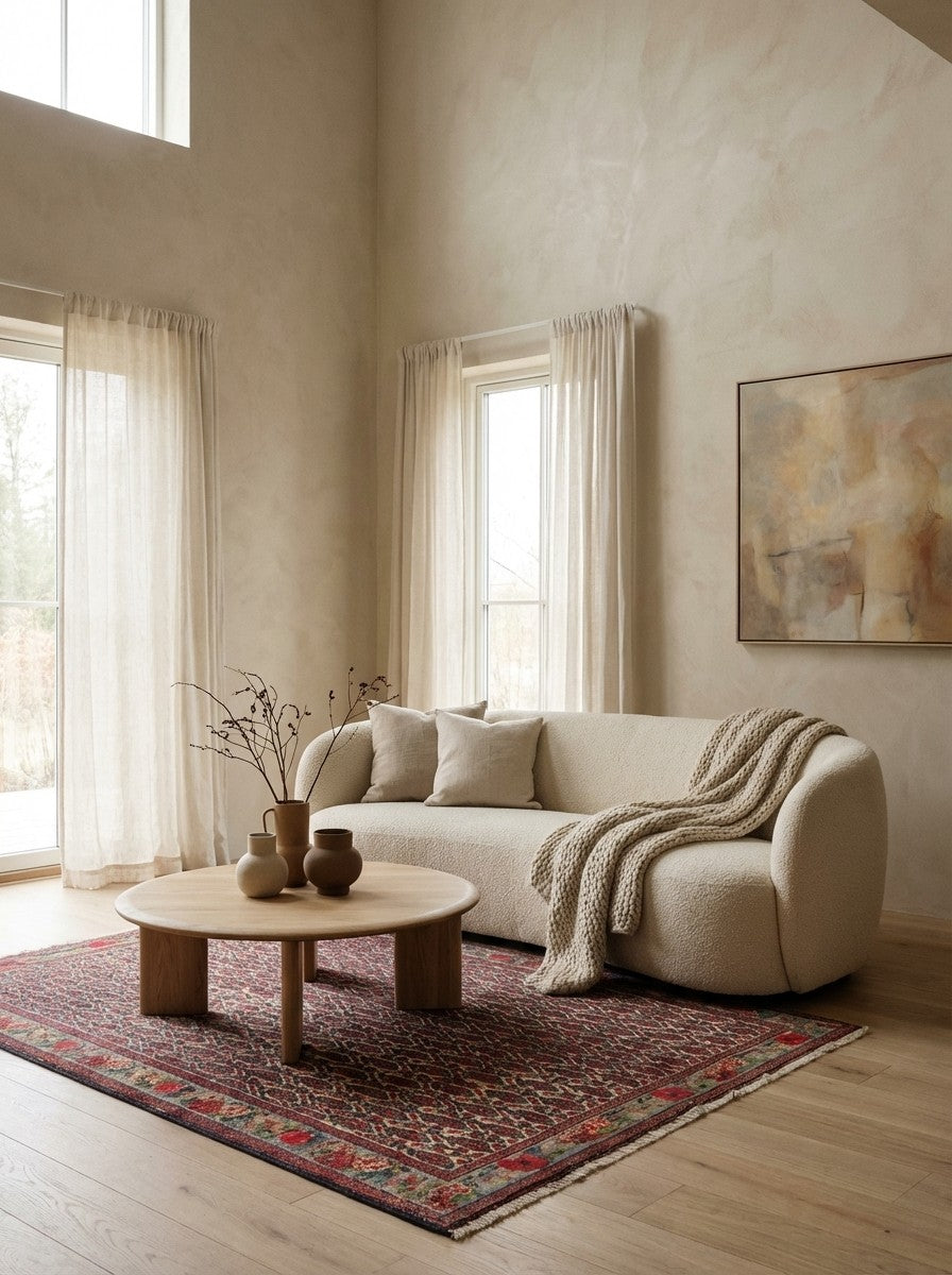 Senneh — Hand-knotted, 136x196 cm, Beige, 100% Virgin Wool | Detail view