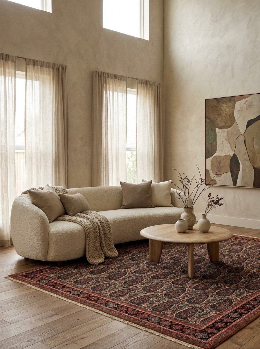 Senneh — Hand-knotted, 138x200 cm, Beige, 100% Virgin Wool | Detail view