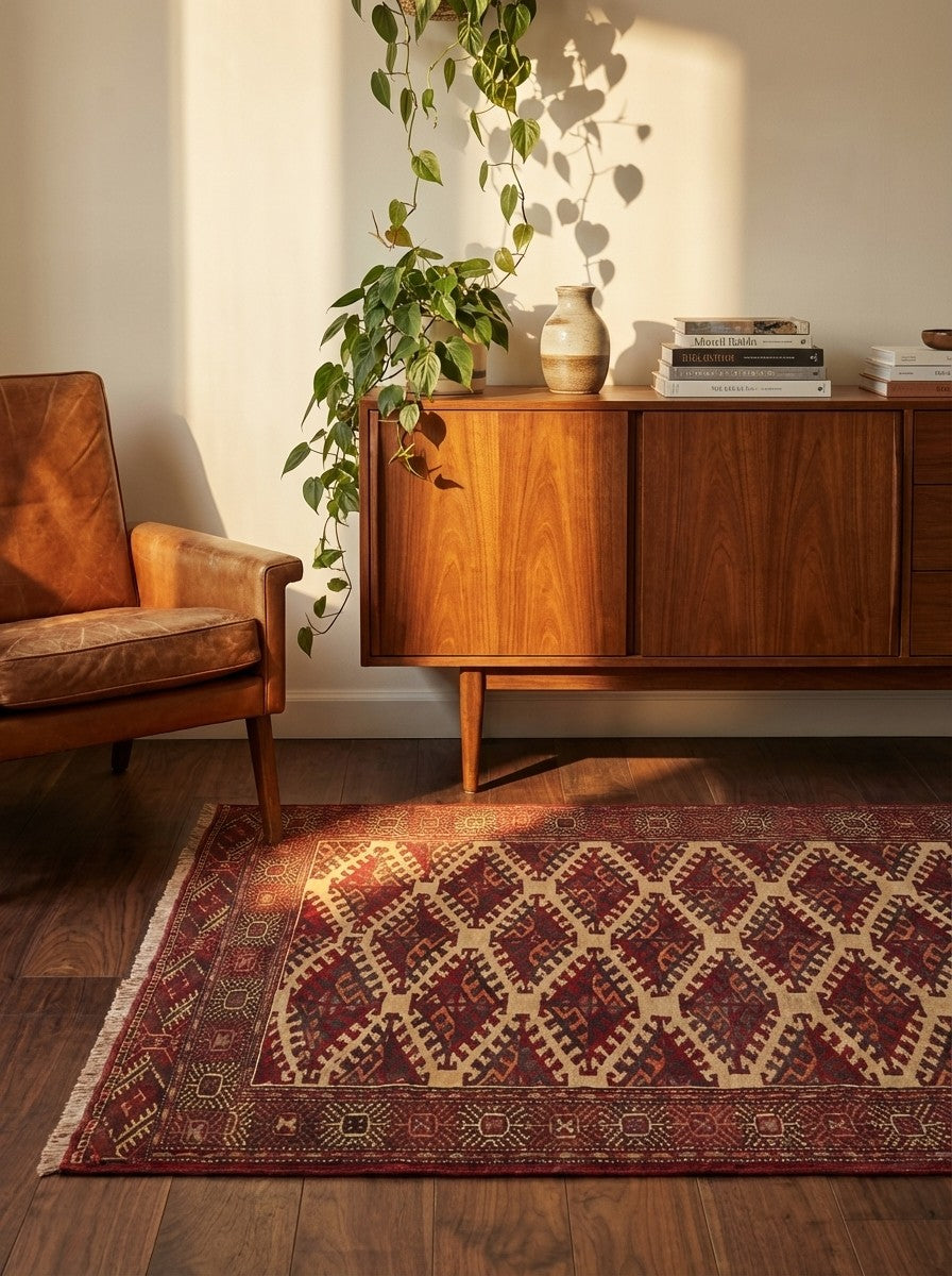 Buchara — Hand-knotted, 117x165 cm, Beige, 100% Virgin Wool | Back view