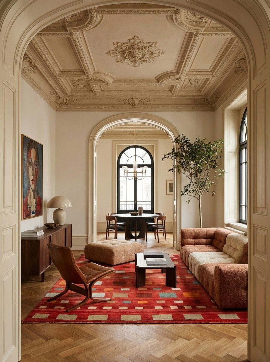 Rizbaf — Handgefertigt, 336x247 cm, Rot, 100% Virgin Wool | Detail view