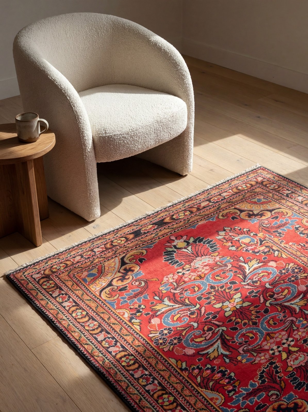 Lilian — Hand-knotted, 110x152 cm, Red, 100% Virgin Wool | Detail view