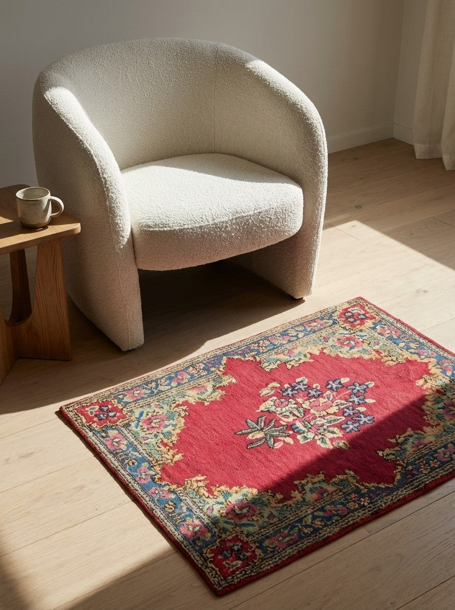 Ravar — Hand-knotted, 57x67 cm, Red, 100% Virgin Wool | Detail view
