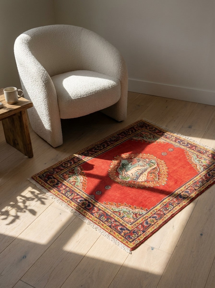 Bidjar — Hand-knotted, 70x86 cm, Red, 100% Virgin Wool | Detail view