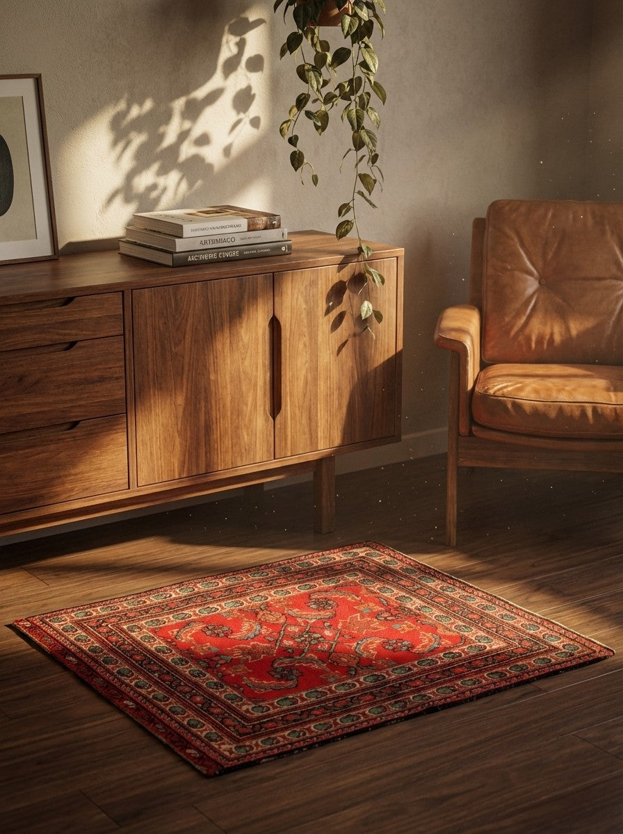 Farahan — Hand-knotted, 80x68 cm, Red, 100% Virgin Wool | Back view