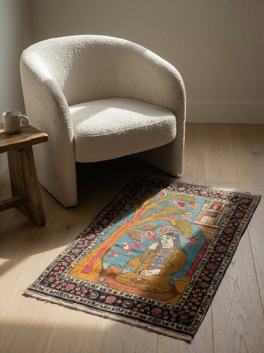 Tabriz Antique — Handgefertigt, 100x64 cm, Blau, 100% Virgin Wool | Detail view