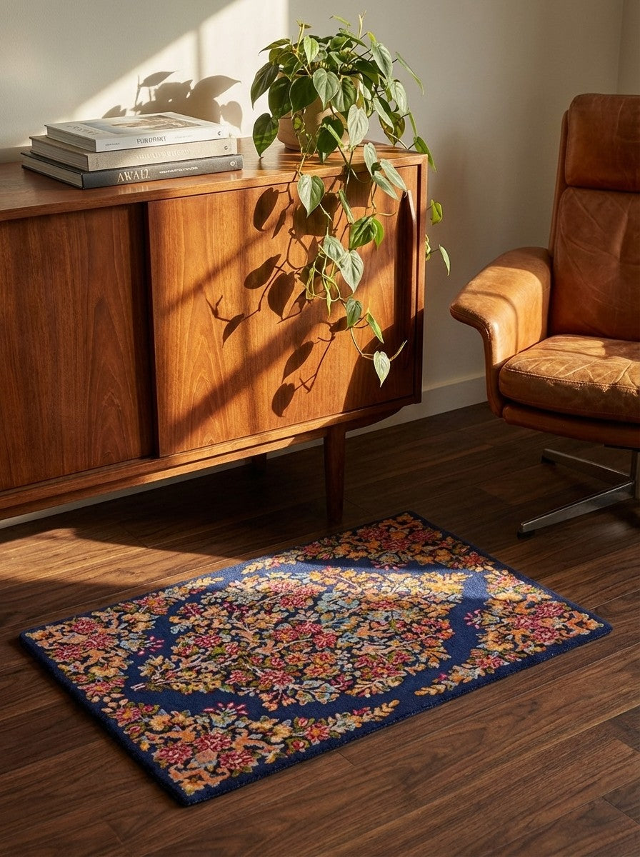 Yazd — Hand-knotted, 52x66 cm, Blue, 100% Virgin Wool | Back view