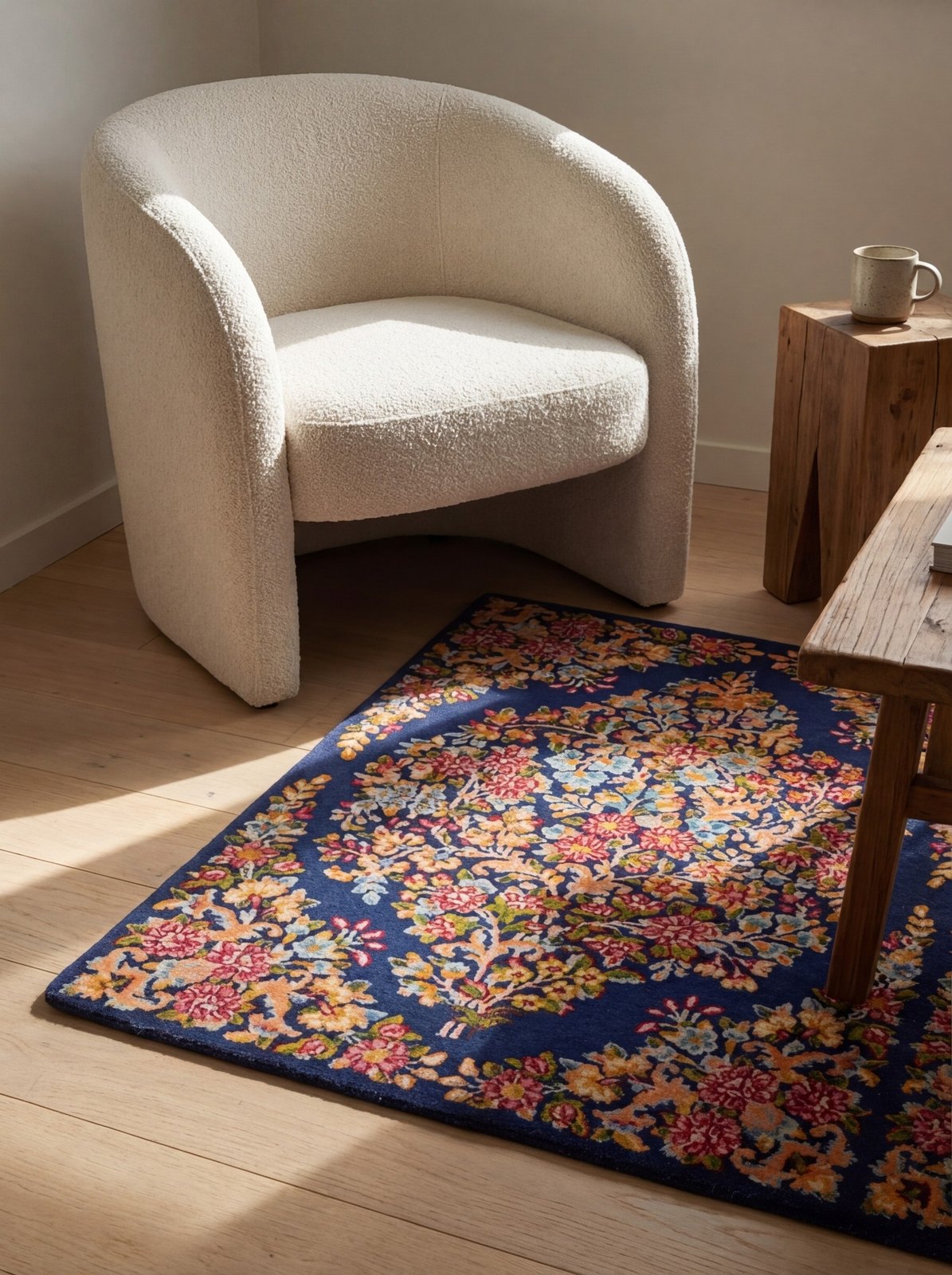 Yazd — Hand-knotted, 50x66 cm, Blue, 100% Virgin Wool | Detail view