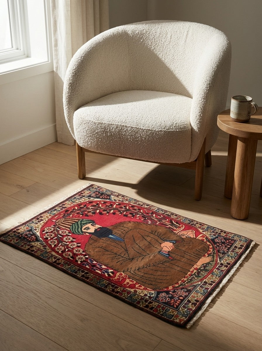 Bidjar — Hand-knotted, 55x76 cm, Red, 100% Virgin Wool | Detail view