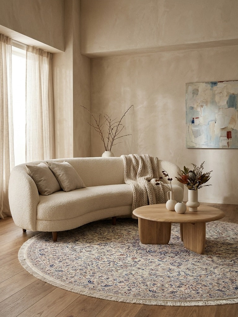 Nain — Hand-knotted, 294x294 cm, Beige, 100% Virgin Wool | Back view