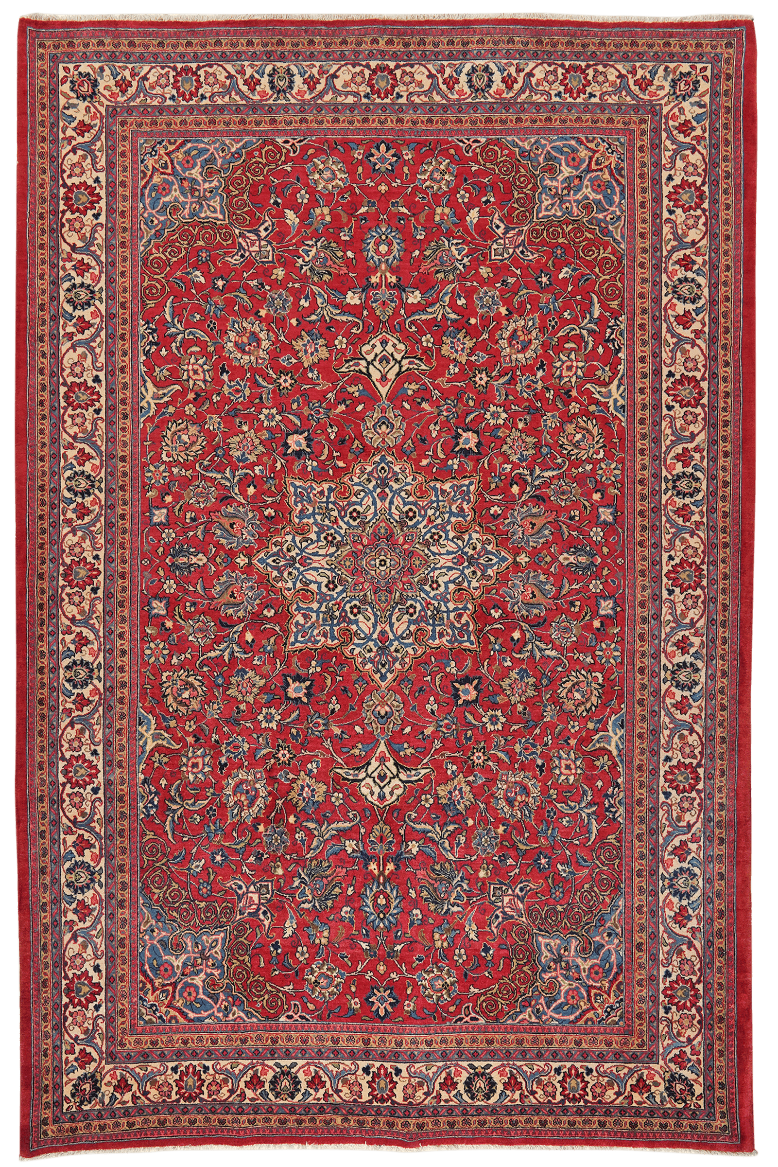 Sarough — Hand-knotted, 211x323 cm, Red, 100% Virgin Wool | Main view