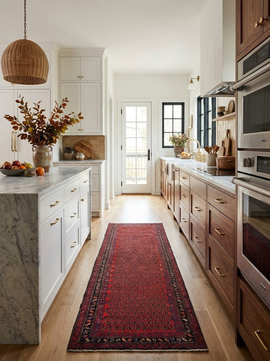 Malayer — Handgefertigt, 505x110 cm, Blau, 100% Virgin Wool | Back view