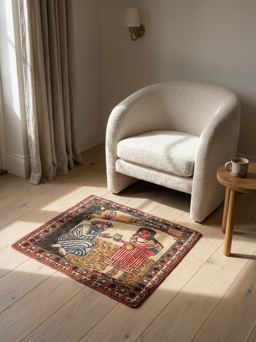 Kashan — Hand-knotted, 46x52 cm, Beige, 100% Virgin Wool | Detail view