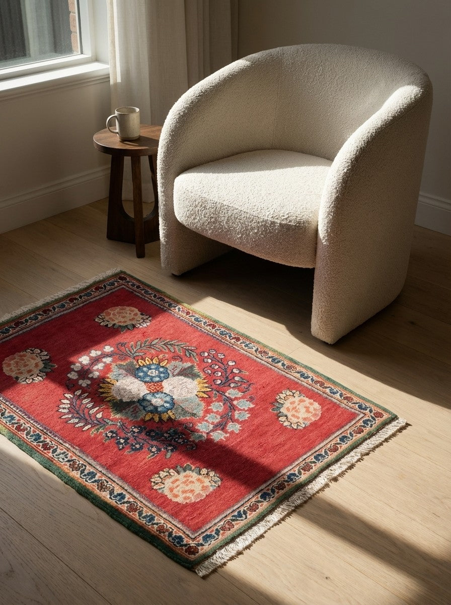 Kashan — Hand-knotted, 50x60 cm, Red, 100% Virgin Wool | Detail view