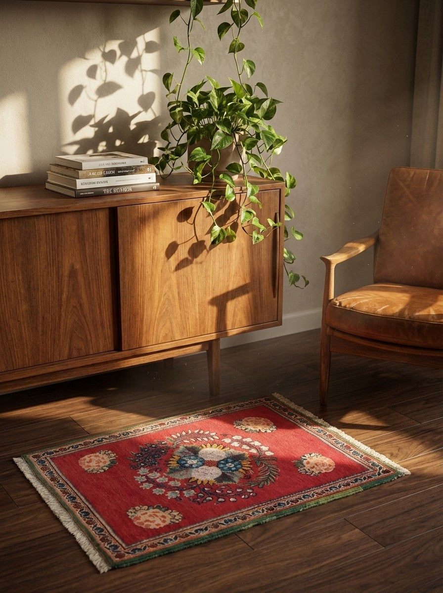 Kashan — Hand-knotted, 50x60 cm, Red, 100% Virgin Wool | Back view