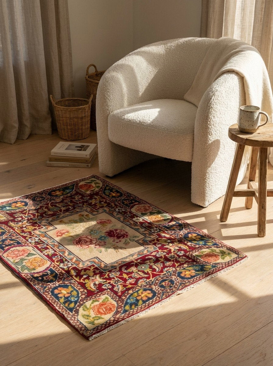 Tabriz Antique — Handgefertigt, 82x54 cm, Bunt, 100% Virgin Wool | Detail view