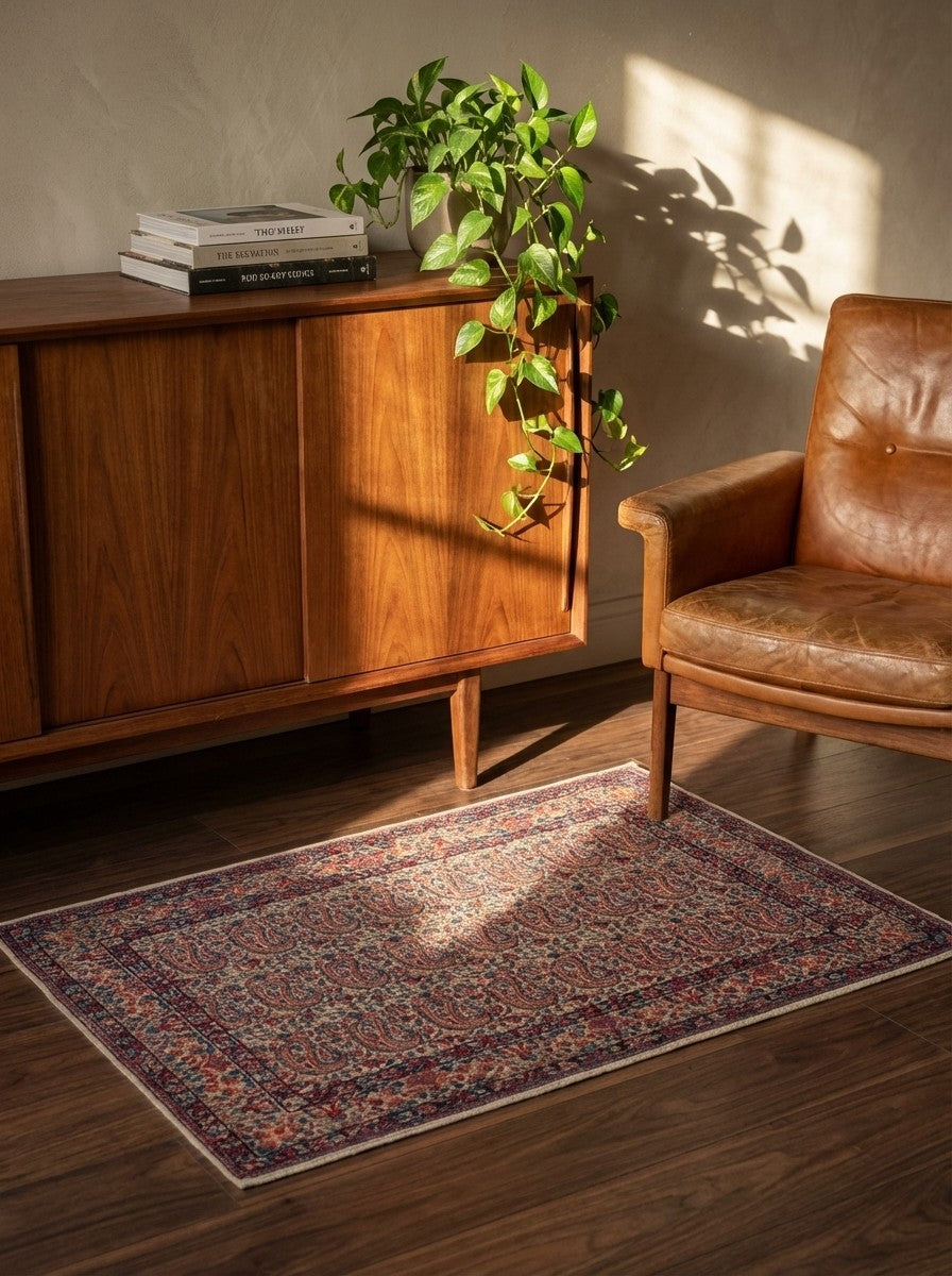 Ravar — Hand-knotted, 90x118 cm, Beige, 100% Virgin Wool | Back view