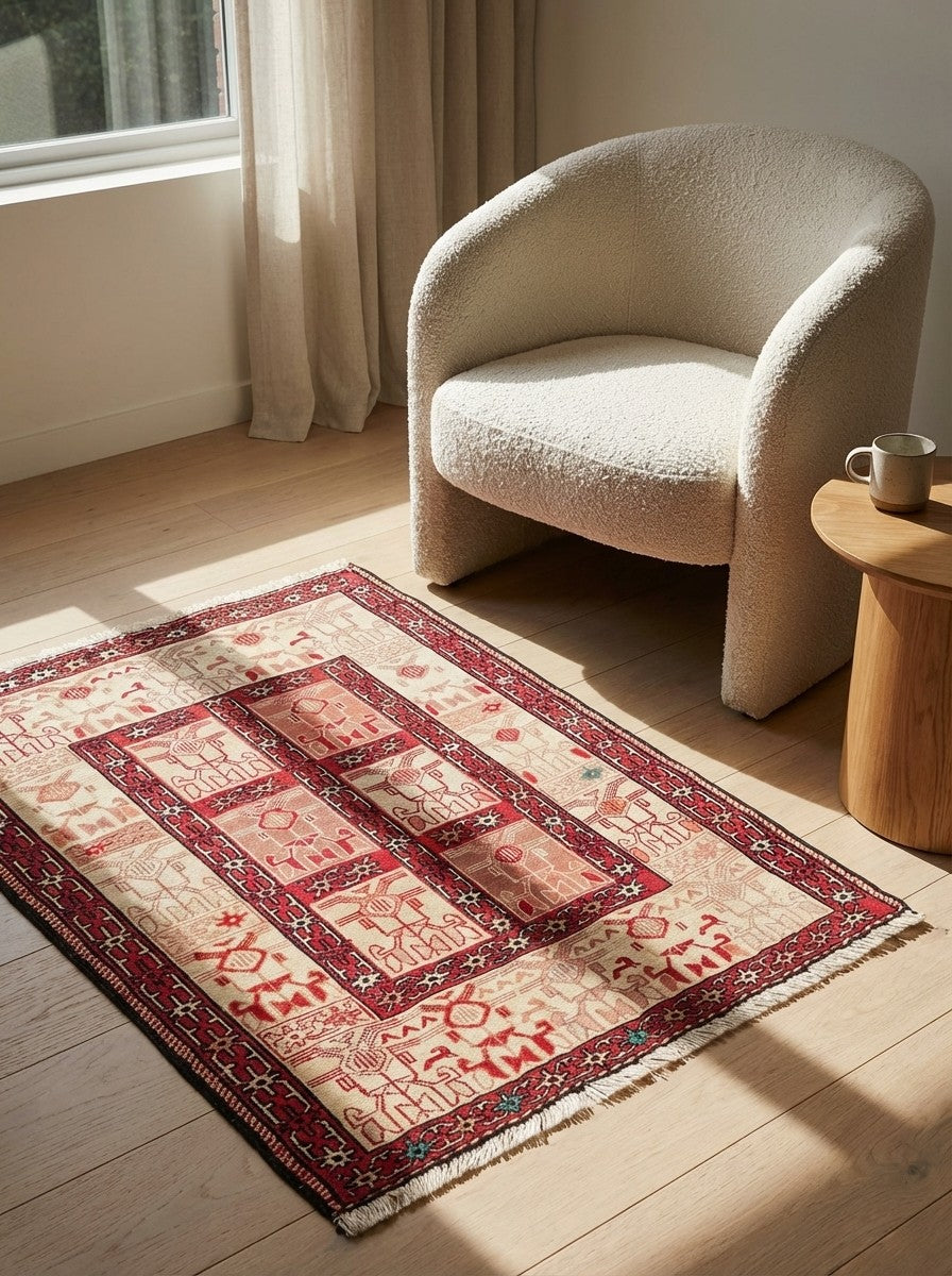 Sumak Shahsavan — Handmade, 69x89 cm, Beige, 100% Virgin Wool | Detail view