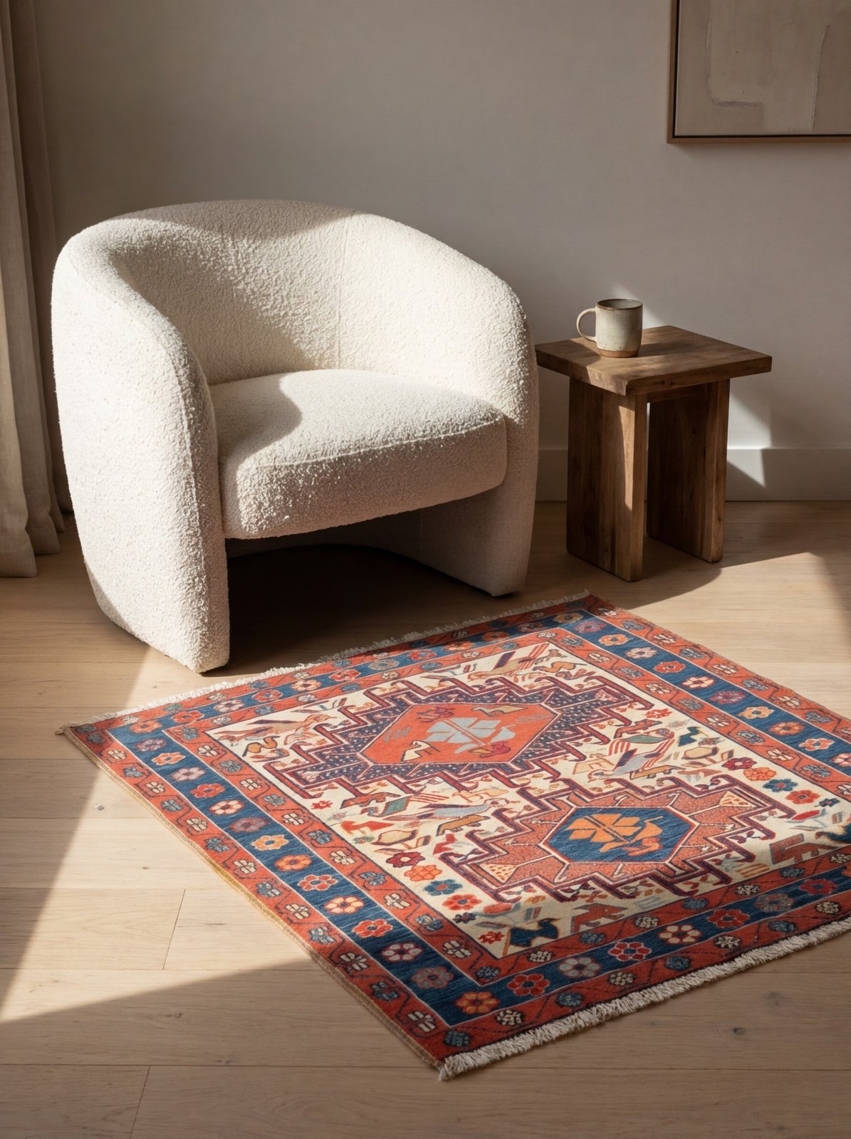 Sumak Shahsavan — Handmade, 79x95 cm, Beige, 100% Virgin Wool | Detail view
