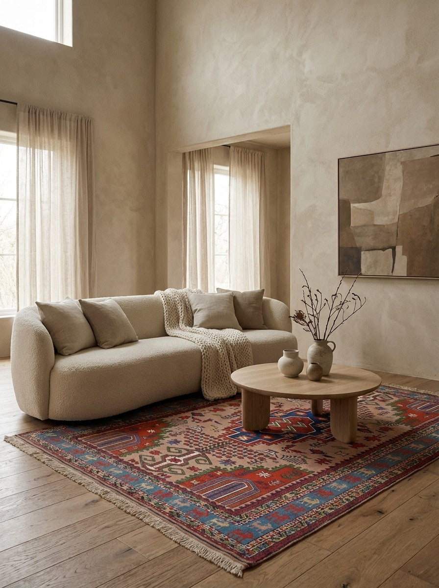 Sumak Shahsavan — Handmade, 125x185 cm, Beige, 100% Virgin Wool | Detail view